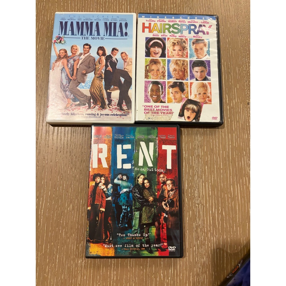 Musical Movie DVD Lot 3 Mamma Mia Hairspray Rent Broadway Film Classics